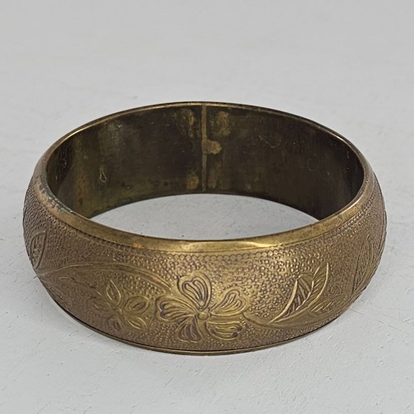 Art Nouveau Brass Bangle Bracelet Flowers Floral - Picture 8 of 8